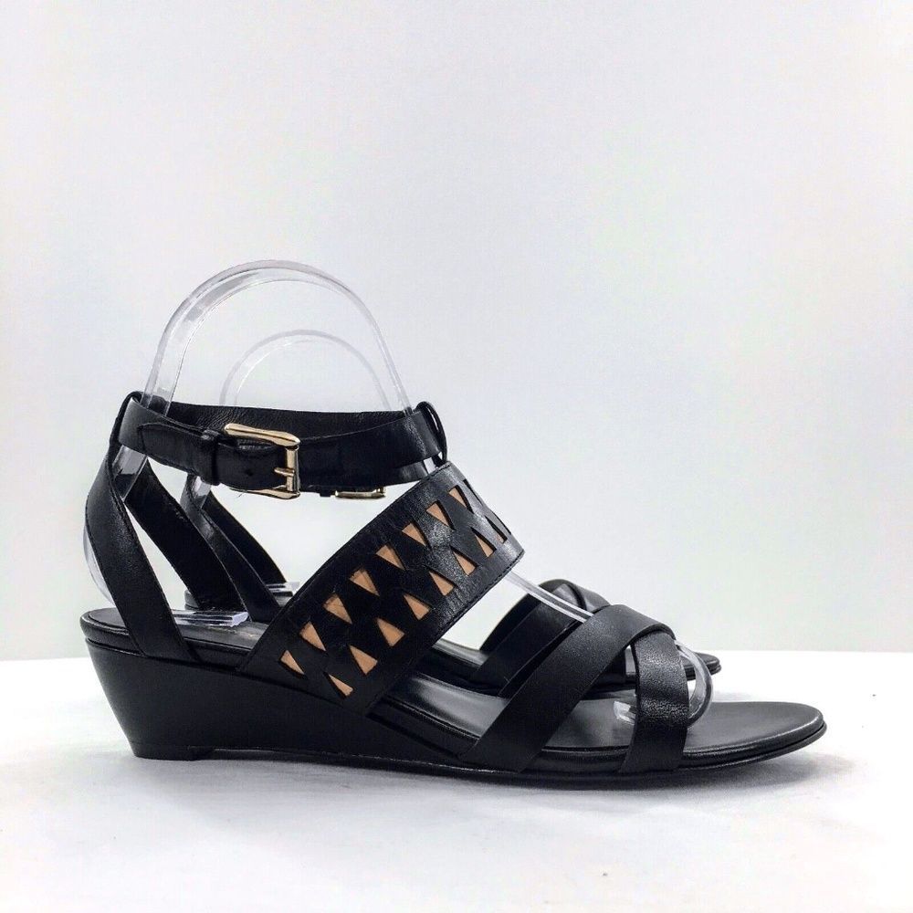 Rebecca Minkoff Sandals Black Tan Leather Gladiator Strappy Wedge Sz 7 - Picture 1 of 8